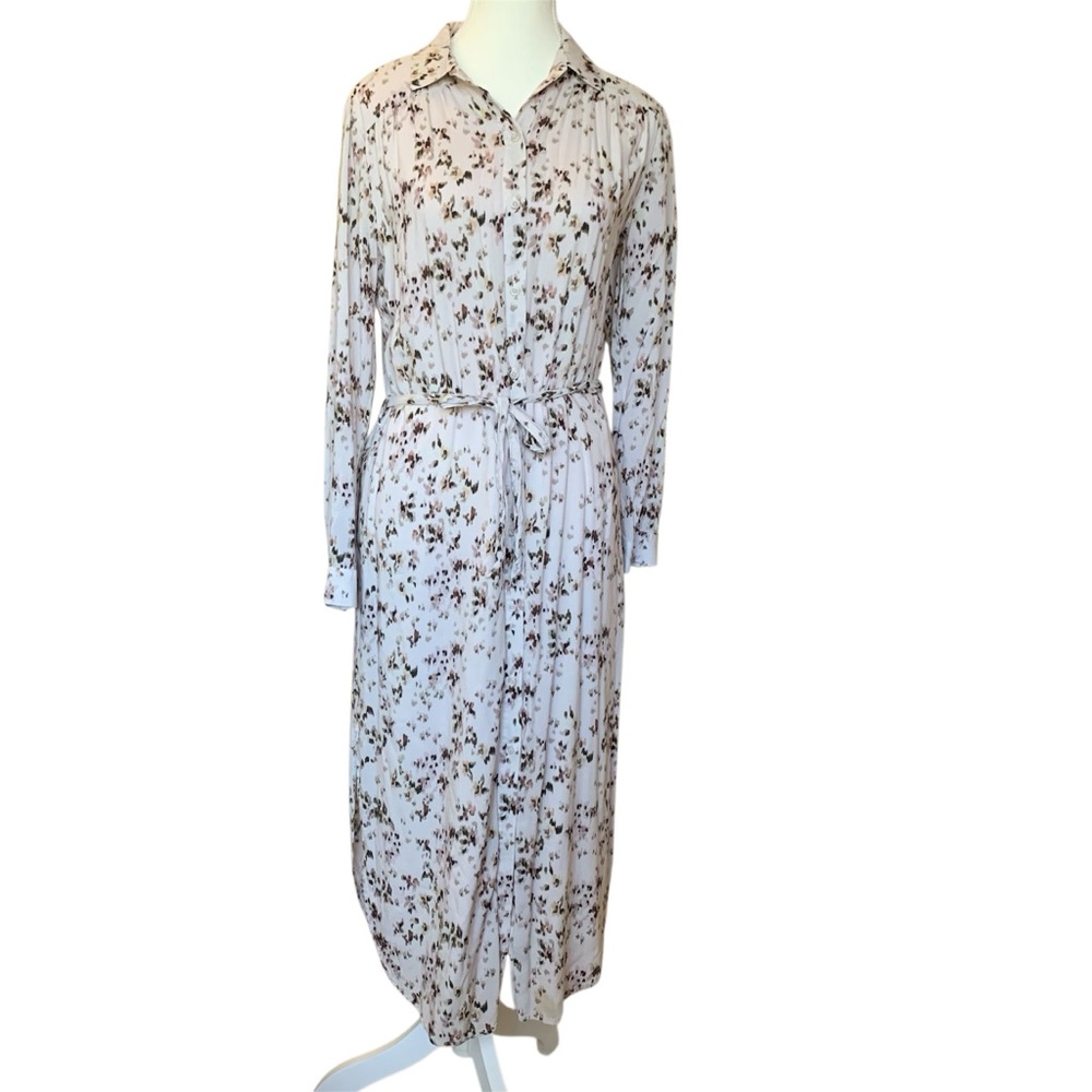 Anthropologie Cloth & Stone Floral Button Down Long Sleeve Midi Dress Sz XS